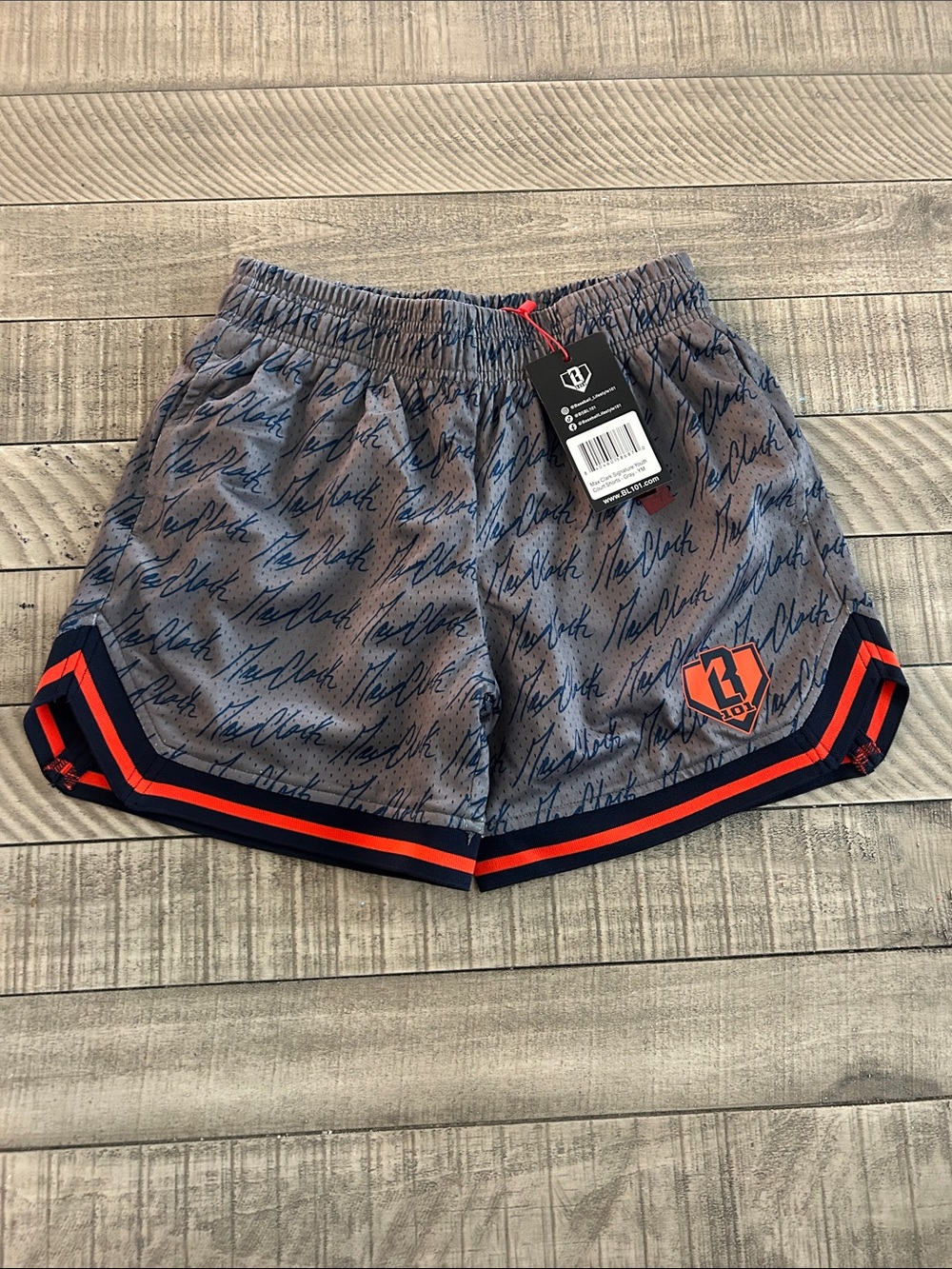 Kids Athletic Casual Shorts in Heather Gray with Navy Script and Red Trim
